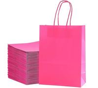12pcs 16x22x8cm Blank Color Kraft Paper Bags Reusable Gift Bag For Birthday Party Wedding Gift Bag With Handle Tote Bag For Wedding(Rose red)