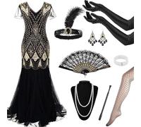 12Pcs 1920s Flapper Great Gatsby Accessories Set,Roaring 20's Theme Set with Sequin Fringed Dress Headband Gloves Necklace Handheld Prop,1920s Flapper Costume Vintage Accessories for Women Ladies