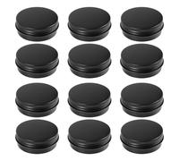 12pcs 1oz Black Aluminum Tin Jars Round Screw Lid Containers Empty Metal Storage Cans For Organizin