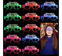 12Pcs 2025 LED Light up Glasses, New Year Glow in the Dark Party Supplies LED Glasses, Colorful Flashing Fancy Party Eyeglasses for Kids Adult Favors Decorations (Happy New Year Glasses)