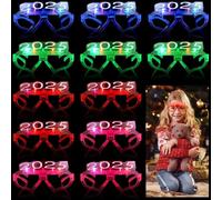12Pcs 2025 LED Light up Glasses, New Year Glow in the Dark Party Supplies LED Glasses, Colorful Flashing Fancy Party Eyeglasses for Kids Adult Favors Decorations (2025 Love)