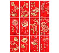 12pcs 2026 Year Chinese Red Envelopes, Large Lunar New Year Hong Bao with Classic Patterns and Blessing Words Horse Lucky Money Envelopes Lai See Pocket Gift Packet for Spring Festival