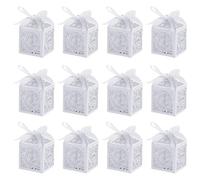 12pcs/24pcs Decorative Candy Boxes With Ribbon White Love Heart Chocolate Boxes Elegant Wedding Party Decorations