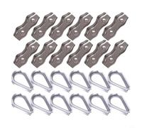 12PCS 304 Stainless Steel for Duplex Wire Rope Clamp and Thimble Kit, Resistant Cable Clips for Securing Ropes, Steel Wire, Washing Li(M Four)