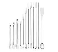 12Pcs 304 Stainless Steel Spatula Set Multifunctional Lab Double-Headed Spoon with Fine Handle Sampling Scoop for Pharmaceutical Laboratories