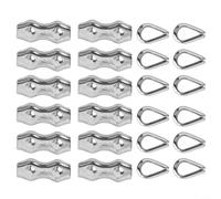 12PCS 304 Stainless Steel Wire Rope Clip Kit with Thimbles for Duplex Clamps M2/, Cable Clamp for Steel Rope Fixing, Marine & Construction Use(M5)