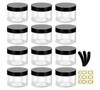 12Pcs, 30ml/30g Empty Plastic Cosmetic Jars With Black Lids & Inner Liners - Apstaqeoo Round Clear Cream Jars Leak-Proof Travel Container Sample Pots for Lotion,Jewelry,Painting,Candies,DIY Ointments