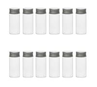 12Pcs 30ml Clear Glass Decorative Bottles with Aluminium Lids, Empty Small Glass Vials Jars, Mini Containers for Message Wishes, Wedding Favors & Party Decorations
