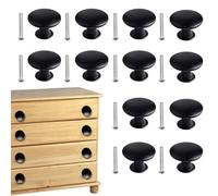 12Pcs 30mm Black Round Matted Vintage Drawer Knobs with 12 Screws for Cupboard & Wardrobe