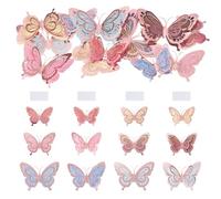 12Pcs 3D Butterfly Wall Sticker for Wedding Pink Butterfly Wall Decals Butterflies Stickers 3 Sizes for Birthday Party Walls Decor Aesthetic Bedroom Classroom Decorations