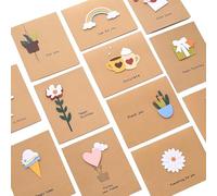 12PCS 3D Greeting Cards Retro Kraft Paper Blank Mini Cards with Flower Rainbow Ice Cream for Birthday Thank You Holiday Wishes