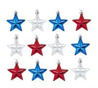 12pcs 3D Star Hanging Ornaments 7cm Red Blue Silver Tree Decor
