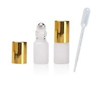 12Pcs 3ml Refillable Empty Frosted Glass Roller Bottles Vials Cosmetic Container with Stainless Steel Roller Ball and Gold Cap for Essential Oils, Aromatherapy, Perfumes and Lip Balms, 3 ml Dropper