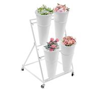12PCS 4-Tier Iron Plant Stand with Wheels, Round Bucket Flower Display Rack for Indoor/Outdoor Use - Versatile Flower Holder for Home & Shop Decor