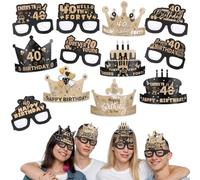 12Pcs 40th Birthday Decorations for Women Her Men Him, 40th Stylish Birthday Gifts Crown Hat and Glasses for Men Women, 40ths Birthdays Photo Props Celebratory Birthdays Party Favors Decors