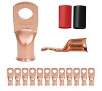 12PCS 4x5/16 Copper Ring Terminal Connectors 4 AWG Heavy Duty Battery Cable Ends Bare Copper Lugs with 12 PCS 3:1 Heat Shrink Tubing for Vehicle Boat Marine Use