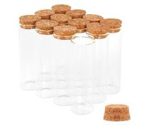 12PCS 50ml Glass Test Tubes with Cork Stoppers, 30 x 100mm Liquid Sample Vial, Clear Flat Test Tubes for Bath Salt, Candy Storage, Scientific Experiments, Party Decoration and Plant Propagation