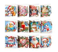 12pcs 5D Diamond Painting Christmas Greeting Cards for Adults, DIY Xmas Print Diamond Painting Card Rhinestone Mosaic Postcards Art Greeting Cards for Families, Friends, Partners