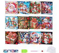 12PCS 5D DIY Diamond Art Greeting Cards Kit for Adults Kids Beginners, Diamond Embroidery Christmas Cards Making Craft with Envelopes, Creative Gift Idea