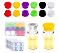 12pcs 5ml Glass Vial Caps with 64pcs Label Stickers, Leak-Proof Dust Resistant Protective Vial Caps Covers for Labs Clinics Home Organization (6 Colors)