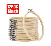 12pcs 6" Wooden Bamboo Embroidery Cross Stitch Ring Hoops Frames Craft Kit
