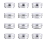 12Pcs 60ml/2oz Empty Silver Aluminum Tin Cans Round Metal Cosmetic Sample Jars Storage Containers with Twist Screw Top Lid Travel Tins for Tea Spices Eye Shadow Lip Balms Cream Candle Crafts Jewelry