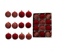 12Pcs 6cm Christmas Tree Ball Ornaments Set, Red and White PET Hanging Decorations for Holiday, Wedding, Party and Home Décor(C)