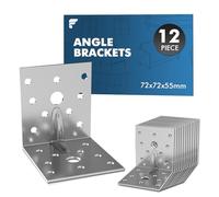 12PCS 72×72×55mm Heavy Duty Angle Brackets, Galvanised L Brackets for Wood, 2.5mm Thick Metal Corner Brackets, Reinforced Ribbed Right Angle Brackets for Shelves, Furniture, DIY Joint Repair Connector