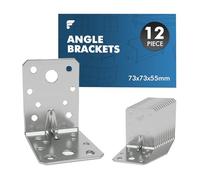12PCS 73x73x55mm Heavy Duty Angle Brackets, Galvanised L Brackets for Wood, 2mm Thick Metal Corner Brackets, Reinforced Ribbed Right Angle Brackets for Shelves, Furniture, DIY Joint Repair Connector