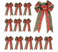 12pcs 8 Inches Scotland Plaid Christmas Bowknot Xmas Tree Wreaths Tree Bows Ties Decor Xmas Gift Box Packaging Decoration Ornament