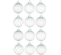 Christmas Glass Baubles 12pcs Set - 8cm White Ornaments with 6 Unique Festive Designs Shatchi White One Size