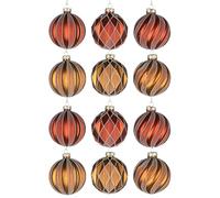 12Pcs/80mm Glass Baubles Christmas Tree Balls Spheres Hanging Ornaments Set Assorted Designs Xmas Tree Decorations