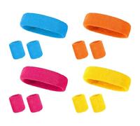 12PCS 80s Neon Sweatbands Set - Retro Sports Headband and Wristbands for Men & Women, Soft Cotton Absorbent Gym Running Tennis Accessories for Workout, Football, Fancy Dress & Party