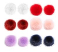 12PCS 8cm 10cm Faux Fox Fur Fluffy Pom Pom Ball with Elastic Loop for Hats, Shoes, Scarves, Bags, Pompoms, Keychains, Charm Knitting Hat Accessories (6 Colors, Each Colour 2PCS)