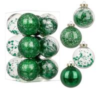 12pcs 8cm Christmas Baubles Big Shatterproof Clear Plastic Ball with Delicate Ornaments Green Xmas Balls Set Christmas Tree Hanging Decorations for DIY Halloween Party Wedding Decor