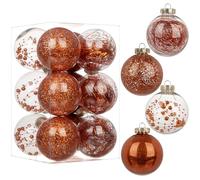12pcs 8cm Christmas Baubles Big Shatterproof Clear Plastic Ball with Delicate Ornaments Orange Xmas Balls Set Christmas Tree Hanging Decorations for DIY Halloween Party Wedding Decor