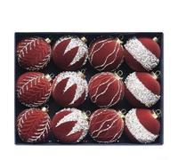 12Pcs 8Cm Flocked Christmas Ball Ornaments, Colourful Glitter Baubles Plastic Tree Decorations, For Holiday Party And Seasonal Home Display(Coffee)