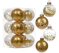 12pcs 8cm Large Christmas Baubles Big Shatterproof Clear Plastic Ball with Delicate Ornaments Gold Xmas Balls Set Christmas Tree Hanging Decorations for DIY Halloween Party Wedding Decor