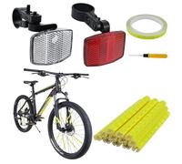 12Pcs 8m Bike Spoke Reflectors Reflective Tape for Cycling with Screwdriver | 2Pcs Front and Back Reflectors Bracket for Cycling, Wheel Spoke, Warning Strip Clip Tube, Bicycle Spoke Lights Cover