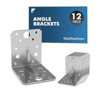 12PCS 90×90×65mm Heavy Duty Angle Brackets, Galvanised L Brackets for Wood, 2.5mm Thick Metal Corner Brackets, Reinforced Ribbed Right Angle Brackets for Shelves, Furniture, DIY Joint Repair Connector