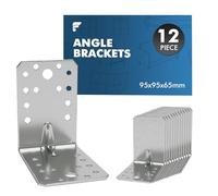 12PCS 95x95x65mm Heavy Duty Angle Brackets, Galvanised L Brackets for Wood, 2mm Thick Metal Corner Brackets, Reinforced Ribbed Right Angle Brackets for Shelves, Furniture, DIY Joint Repair Connector