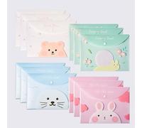 12pcs A4 Files Folder Fresh Leaves Document Bag, PVC Envelope Folder Document Folder with Snap Button for School Home Work Office Organization (Cute Little Animals)