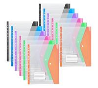 12Pcs A4 Plastic Wallets Folders Punched Pockets, A4 File Folders for Document Paperwork, 11-Hole Envelope Folder Document Files Popper Wallets with Pocket Side Opening for Home, Office School