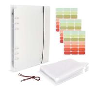 12PCS A5 Binder Pockets,21 Stickers,6 Holes Budget Cash Envelopes for Budgeting,Clear Plastic Zipper Pouch for A5 Budget Planner Binder,Money Organizer