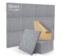 12pcs Acoustic Absorption Panels,High Density Self-adhesive Soundproofing Panel,30x30x1cm,Acoustic Insulation Panels for Children Fire Prevention.Recording Room,Offices,Wall Decoration-Medium Grey