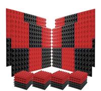 12PCS Acoustic Wall Panel Foam, Pyramid Studio Soundproof Sponge, 12X12X2" Color Clash Grey Purple Red Blue and Black(Red)