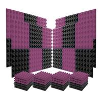 12PCS Acoustic Wall Panel Foam, Pyramid Studio Soundproof Sponge, 12X12X2" Color Clash Grey Purple Red Blue and Black(Purple)
