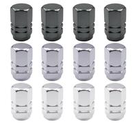 12Pcs Aluminium Tire Valve Stem Caps, Car Tyre Valve Caps, Metal Dust Caps with Gasket for Cars, Motorbikes, Trucks, Bicycles, Electric Scooters, and Baby Buggies (Black, Grey, Silver)