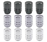 12Pcs Aluminum Tire Valve Stem Caps Metal Car Dust Caps for Car Tyres Universal Tyre Valve Caps Car Caps with Gasket for Motorbike, Trucks, Bike, Electric Scooter, Baby Buggies (black, grey, silver)