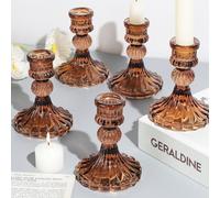 12PCS Amber Candlestick Holders Set- 4" H Taper Candle Holders, Glass Candle Holders Bulk for Wedding, Party, Fall Home Table Centerpieces, Festival Gifts & Windowsill Decor